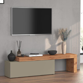 Centennial Medium Wooden Adjustable TV Stand With 1 Flap Door In Taupe And Wotan Oak