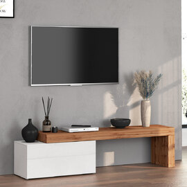 Centennial Small High Gloss Adjustable TV Stand With 1 Flap Door In White And Wotan Oak