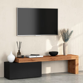 Centennial Small Wooden Adjustable TV Stand With 1 Flap Door In Matte Anthracite And Wotan Oak