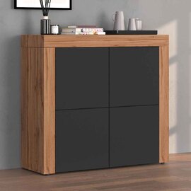 Centennial Small Wooden Storage Cabinet With 4 Doors In Matte Anthracite And Wotan Oak