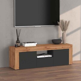 Centennial Wooden TV Stand With 2 Doors 1 Drawer In Matte Anthracite And Wotan Oak