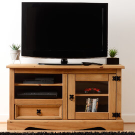 Central Wooden TV Stand With 1 Door 1 Drawer In Oak