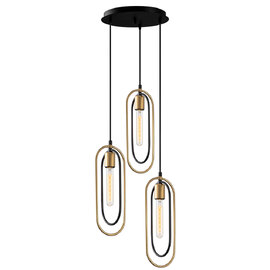 Cerco 3 Light Metal Cluster Pendant Light in Black and Gold