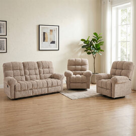 Cerritos Fabric Manual Recliner 3+1+1 Sofa Set in Beige