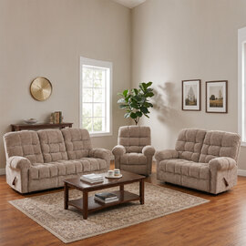 Cerritos Fabric Manual Recliner Sofa Suite in Beige