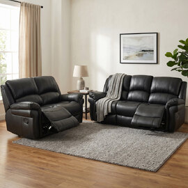 Cerritos Faux Leather 3+2 Seater Sofa Set In Black