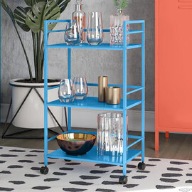 Cerritos Metal Drinks Serving Trolley With 3 Shelves In Blue