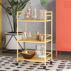 Cerritos Metal Drinks Serving Trolley With 3 Shelves In Yellow