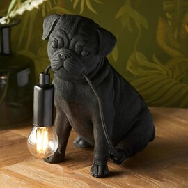 Cesme Resin Pug Puppy Shape Table Lamp In Matt Black