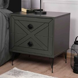 Cevano Wooden Side Table with Metal Legs in Anthracite