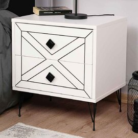 Cevano Wooden Side Table with Metal Legs in White