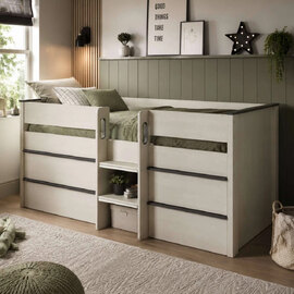 Cevlune Wooden Midsleeper Bunk Bed with Drawers in White
