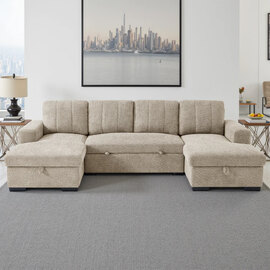 Cevrix Fabric U Shape Corner Sofabed in Beige