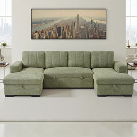 Cevrix Fabric U Shape Corner Sofabed in Green