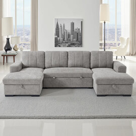 Cevrix Fabric U Shape Corner Sofabed in Grey