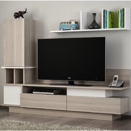 Ceyline Wooden TV Stand With 3 Doors And Wall Shelf In White Cordoba