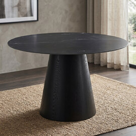 Chambly Round Sintered Stone Top Dining Table in Black