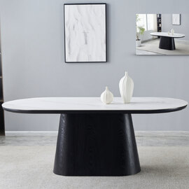Chambly Sintered Stone Top Dining Table - White And Black