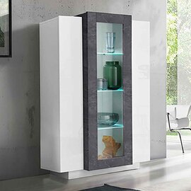 Chandler High Gloss Display Cabinet With 3 Doors In White And Report