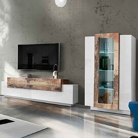 Chandler High Gloss Entertainment Unit In White And Pereira Maple