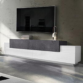 Chandler Large High Gloss TV Stand With 3 Flap Doors In White And Report