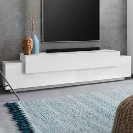 Chandler Small High Gloss TV Stand With 3 Flap Doors In White