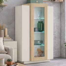 Chandler Wooden Display Cabinet With 3 Doors In Cashmere And Chopin Oak