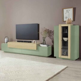 Chandler Wooden Entertainment Unit In Sage Green And Chopin Oak