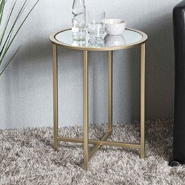Chatham Large Round Metal End Table With Glass Top In Gold