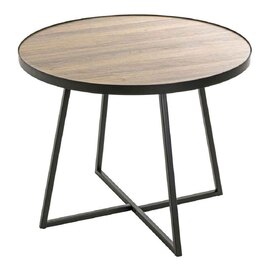Chatham Round Metal End Table In Black And Oak