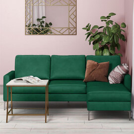 Cherokee Velvet L Shape Sofa in Green