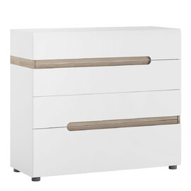 Cheya High Gloss Chest Of 4 Drawers In White And Truffle Oak