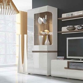 Cheya High Gloss Left Handed Display Unit In White Truffle Oak