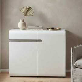 Cheya High Gloss Sideboard with 2 Doors in White and Truffle Oak