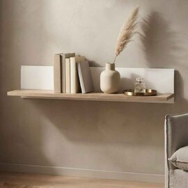 Cheya High Gloss Wall Shelf in White And Truffle Oak