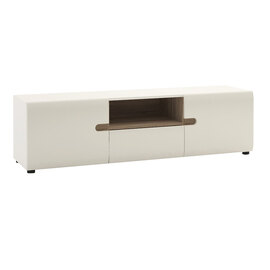 Cheya High Gloss Wide TV Stand In White And Truffle Oak