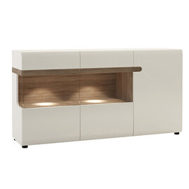 Cheya LED 3 Doors Sideboard In White Gloss And Truffle Oak