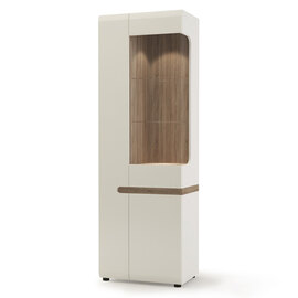 Cheya LED Tall Left Handed Display Unit In White Gloss And Oak