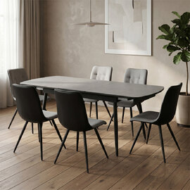 Chieti Ceramic Top Extending Dining Table With 6 Grey Chairs