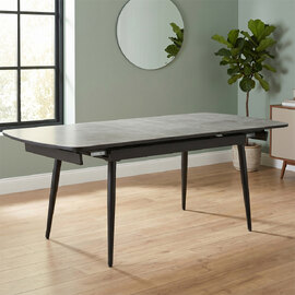 Chieti Grey Ceramic Top Extending Dining Table With Black Legs