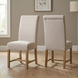 Chilton Beige Fabric Dining Chairs with Wooden Legs in Pair