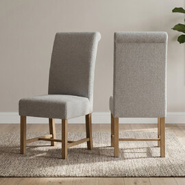 Chilton Grey Fabric Dining Chairs with Wooden Legs in Pair