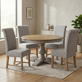 Chilton Grey and Natural Wooden Dining Table with 4 Grey Chairs