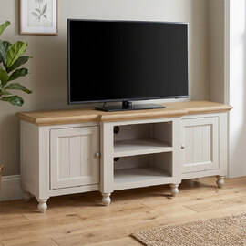 Chilton Large Wooden TV Stand with 2 Doors in Grey and Natural