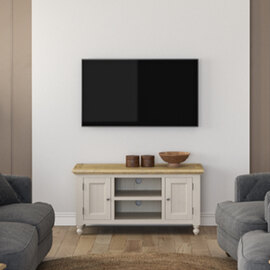 Chilton Large Wooden TV Stand with 2 Doors in Grey and Natural
