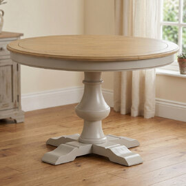 Chilton Round Wooden Dining Table in Grey and Natural