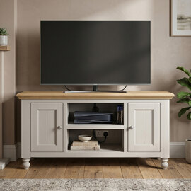 Chilton Small Wooden TV Stand with 2 Doors in Grey and Natural