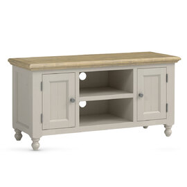 Chilton Small Wooden TV Stand with 2 Doors in Grey and Natural