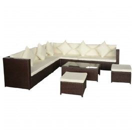 Choctaw Rattan Garden Lounger Set With Cushions In Cream Brown