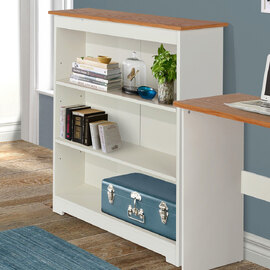 Chorley Wide Wooden Bookcase With 3 Shelves In White And Oak